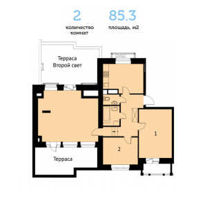 Планировка 2-комнатной квартиры в Митино О2 - тип 1
