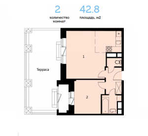 Планировка двухкомнатной квартиры в Митино О2