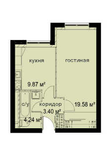 Планировка 1-комнатной квартиры в Pilot 9-18