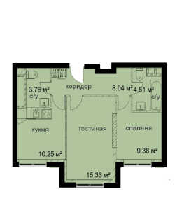 Планировка 2-комнатной квартиры в Pilot 9-18
