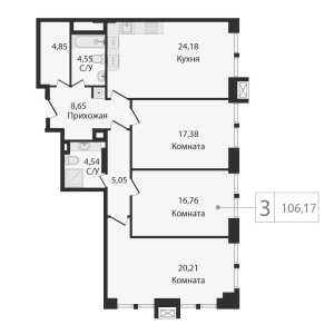 Планировка 3-комнатной квартиры в Dream Towers