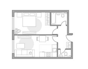 Планировка 1-комнатной квартиры в Тринити-2