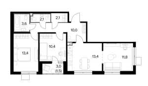 Планировка 4-комнатной квартиры в Первый Ленинградский - тип 1