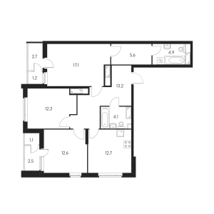 Планировка трехкомнатной квартиры в Одинцово-1