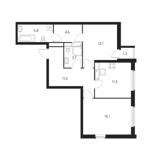 Планировка 2-комнатной квартиры в Одинцово-1