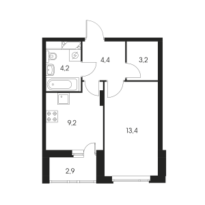 Планировка 1-комнатной квартиры в Одинцово-1