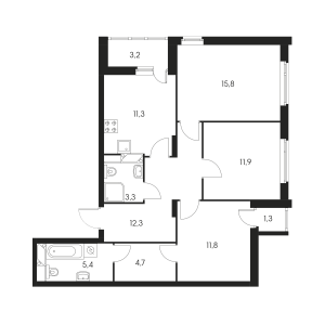 Планировка 3-комнатной квартиры в Одинцово-1