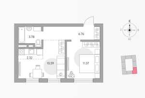 Планировка 1-комнатной квартиры в Аникеевский