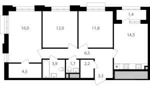 Планировка 3-комнатной квартиры в Михалковский