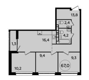 Планировка 3-комнатной квартиры в Южные сады