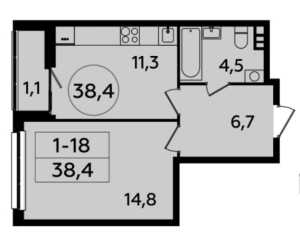 Планировка 1-комнатной квартиры в Южные сады