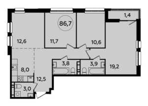 Планировка 4-комнатной квартиры в Южные сады - тип 1