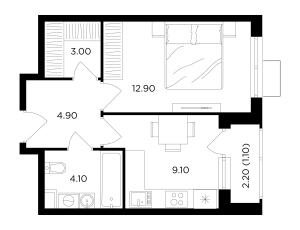 Планировка 1-комнатной квартиры в Миловидное