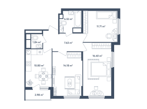 Планировка 3-комнатной квартиры в Светлый мир БиоПолис