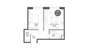 Планировка 1-комнатной квартиры в Voxhall
