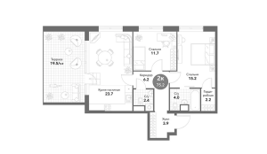 Планировка 2-комнатной квартиры в Voxhall