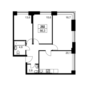 Планировка 3-комнатной квартиры в Маяковский