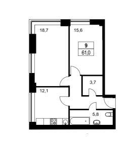 Планировка 2-комнатной квартиры в Маяковский