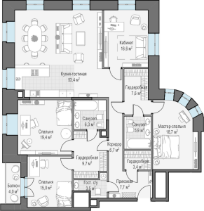 Планировка 4-комнатной квартиры в Чистые Пруды (Sminex) - тип 2