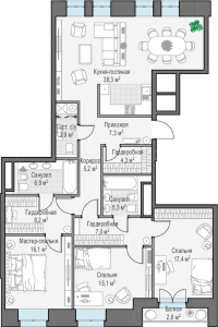 Планировка 3-комнатной квартиры в Чистые Пруды (Sminex)