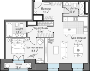 Планировка 1-комнатной квартиры в Чистые Пруды (Sminex)