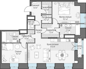 Планировка 2-комнатной квартиры в Чистые Пруды (Sminex)