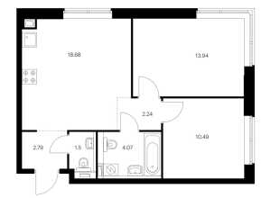 Планировка 2-комнатной квартиры в Vangarden