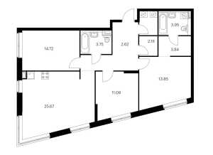 Планировка трехкомнатной квартиры в Vangarden