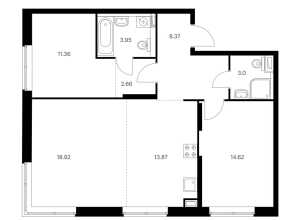Планировка 3-комнатной квартиры в Vangarden