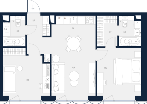 Планировка 2-комнатной квартиры в Logos