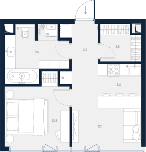 Планировка 1-комнатной квартиры в Logos