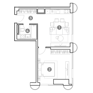 Планировка 2-комнатной квартиры в Nametkin Tower