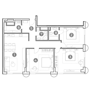 Планировка 4-комнатной квартиры в Nametkin Tower - тип 1
