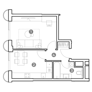 Планировка 1-комнатной квартиры в Nametkin Tower