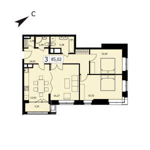 Планировка 3-комнатной квартиры в Twice