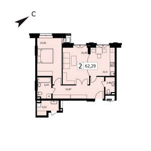 Планировка 2-комнатной квартиры в Twice