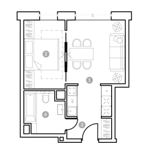 Планировка 2-комнатной квартиры в ФизтехСити