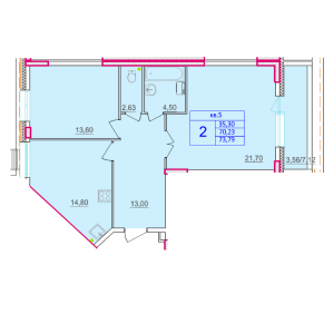 Планировка 2-комнатной квартиры в по ул. Макаренко