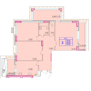 Планировка 3-комнатной квартиры в по ул. Макаренко