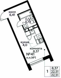 Планировка студии в Квартал Румянцево - тип 1