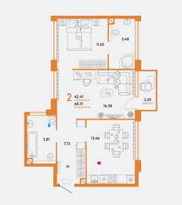 Планировка 2-комнатной квартиры в Wow