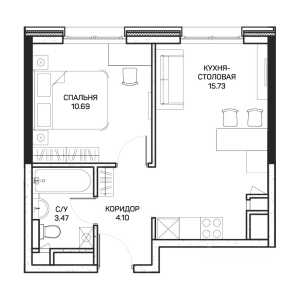 Планировка 1-комнатной квартиры в Clementine