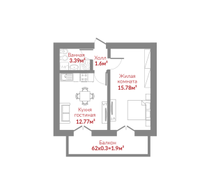 Планировка 1-комнатной квартиры в Ленинские горки