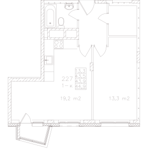 Планировка 1-комнатной квартиры в Май - тип 1