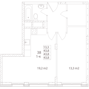 Планировка 1-комнатной квартиры в Май