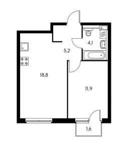 Планировка 1-комнатной квартиры в Столичные поляны