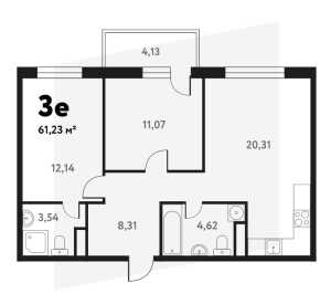 Планировка 3-комнатной квартиры в Южное Пушкино