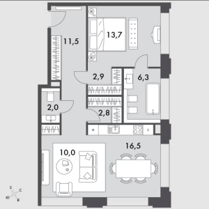 Планировка двухкомнатной квартиры в Sydney Prime