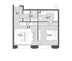 Планировка 2-комнатной квартиры в Sydney Prime