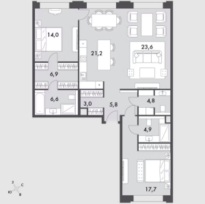 Планировка 3-комнатной квартиры в Sydney Prime